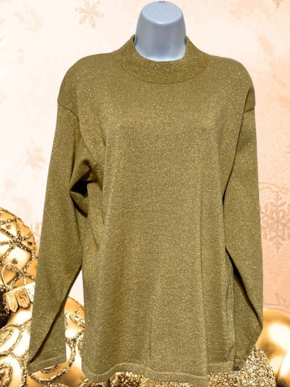 VIVAT-Women's Large Pullover Top Long Sleeve Beautiful Gold Sparkle Color